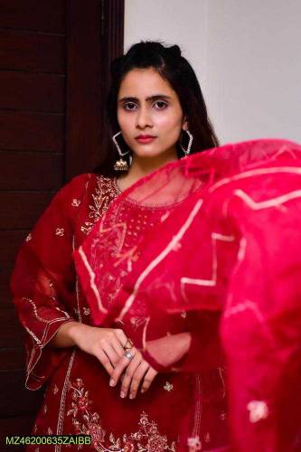 3 Pcs womens stitched organza Embroidered suit