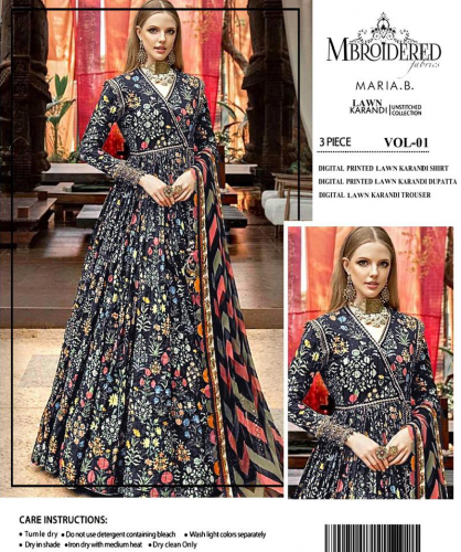 3 PCs woman unstitched lawn karandi printed souit