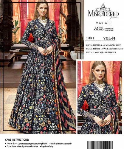 3 PCs woman unstitched lawn karandi printed souit