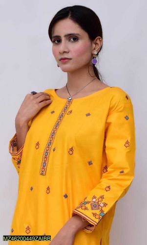 2 pcs women's stitched Linen Embroidered Suit 