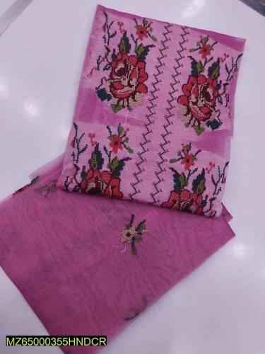 Two pcs women  unstiched organza Embroidred suit 