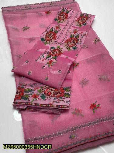 Two pcs women  unstiched organza Embroidred suit 