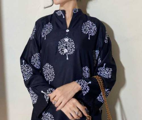 2Pcs women stitched Linen printed suit