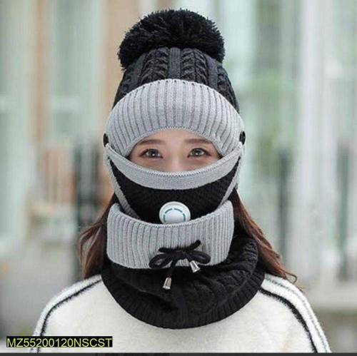 Beanie Wool Cap, Neck Warmer & Mask