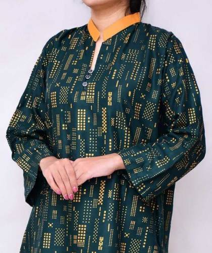 2Pcs women stitched linen Printed suit
