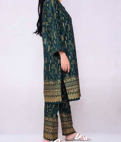 2Pcs women stitched linen Printed suit