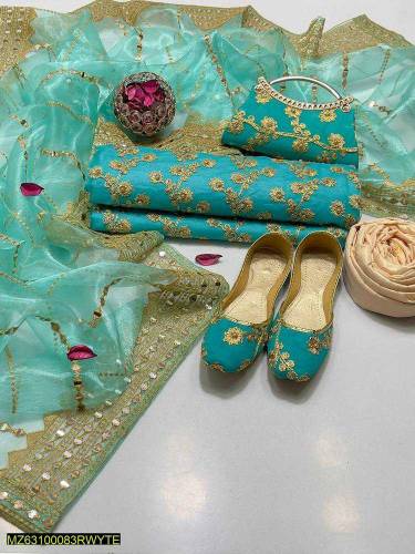 5 Pcs  Women,s Unstitched Crinkle Chiffon Embroidered Suit