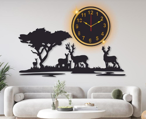 Grazing Deer Design Laminated Wall Clock With Backlight