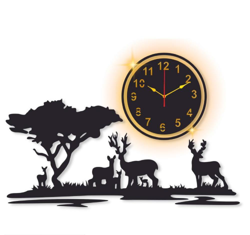 Grazing Deer Design Laminated Wall Clock With Backlight