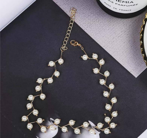 1 Pc Alloy Gold Plated Pearl Stone Choker