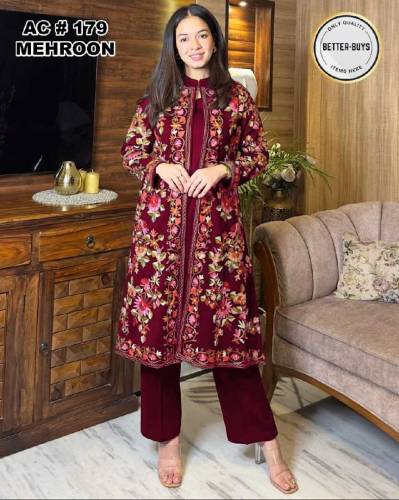 3 Pcs women Stitched Embroidered dress