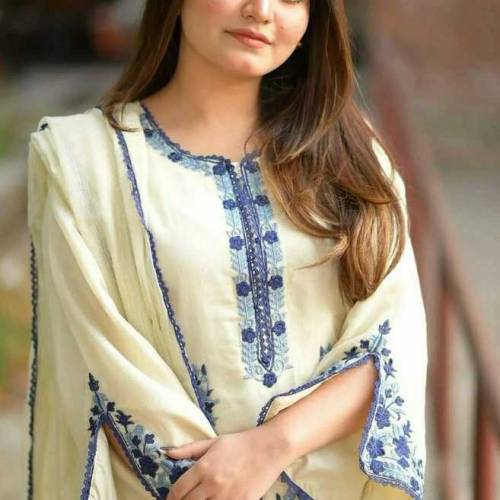 3pc women's stitched Linen Embroidered suit