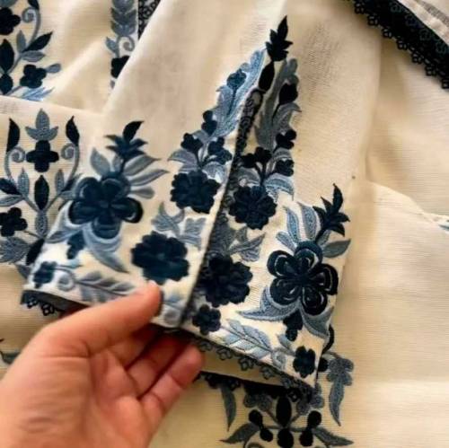 3pc women's stitched Linen Embroidered suit