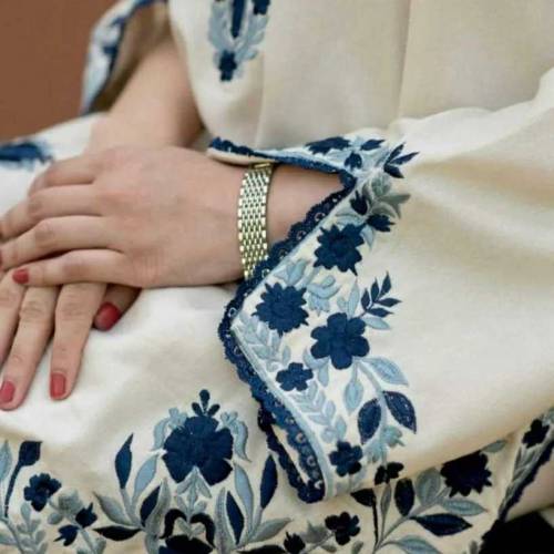 3pc women's stitched Linen Embroidered suit