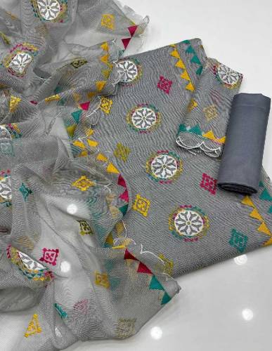 Shirt Khaddi Net Applic Style Emb.