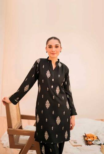 2 Pcs Women's Stitched Linen Printed Suit