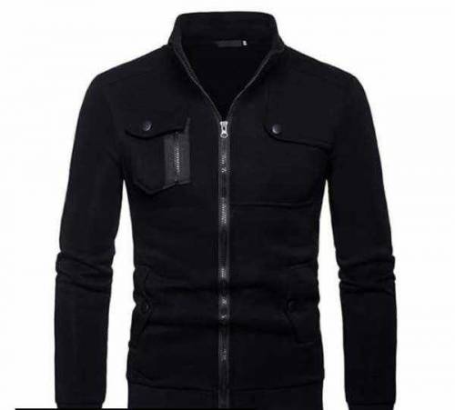 1 Pcs Man's Stitched Fleece Zipper Jacket, Black and Garry 