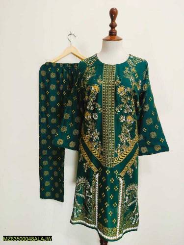 2 Pcs Women,s Stitched Lawn Printed Suit