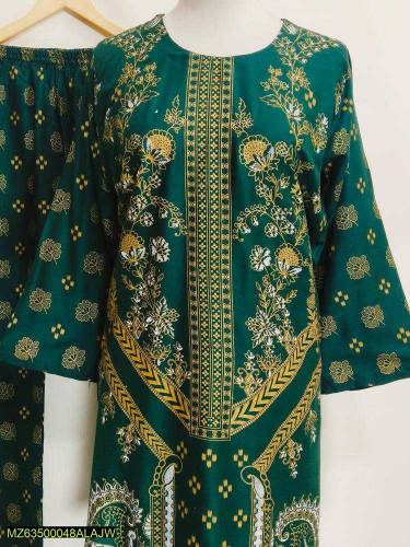 2 Pcs Women,s Stitched Lawn Printed Suit