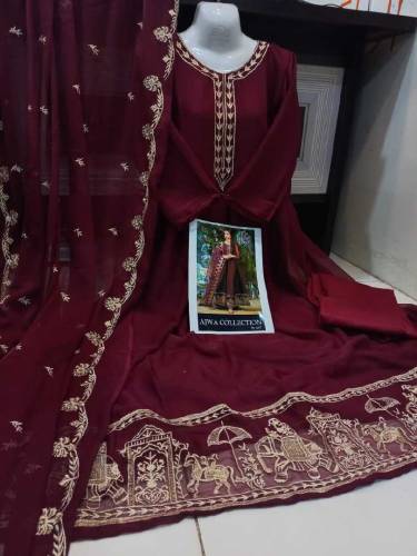 3 pc Shahi Embroidered Border Maxi