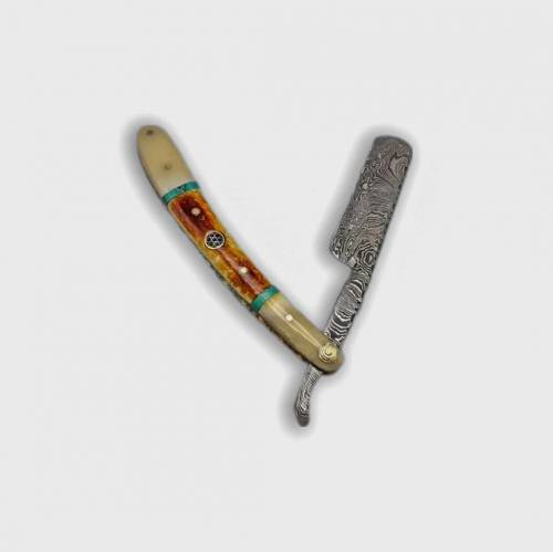 High-quality Hair remover Damascus handmade Razor with leather cover 