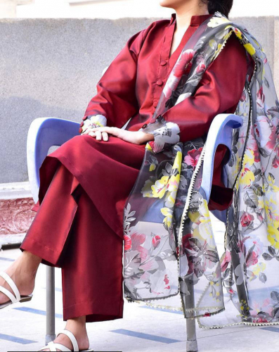 3pc women's stitched silk plain suit