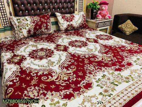 3 pice cotton prented double bed sheet
