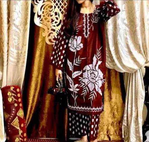2 PCs Women's Stitched Linen Printed Suit 