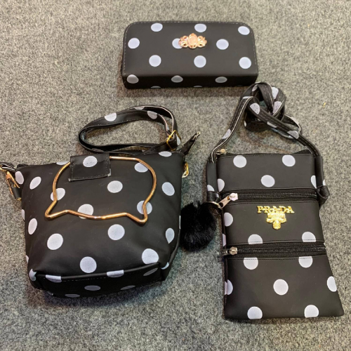 3 Pc Black polka Dot purse set
