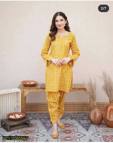 2 pcs woman stitched lawn chunri printed suit 