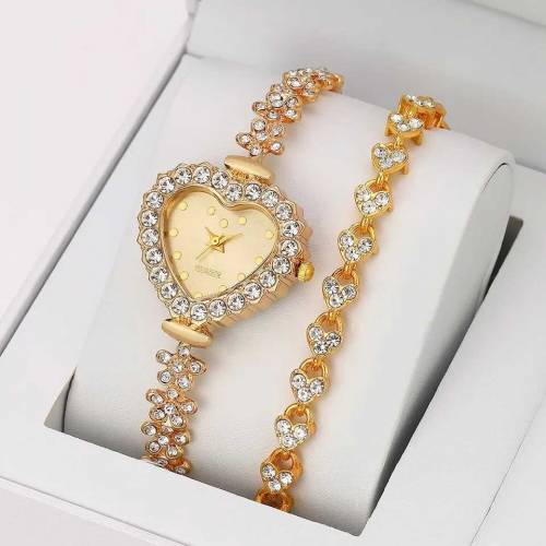 Ladies watch with bracelet Golden Heart Shape 