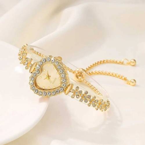 Ladies watch with bracelet Golden Heart Shape 
