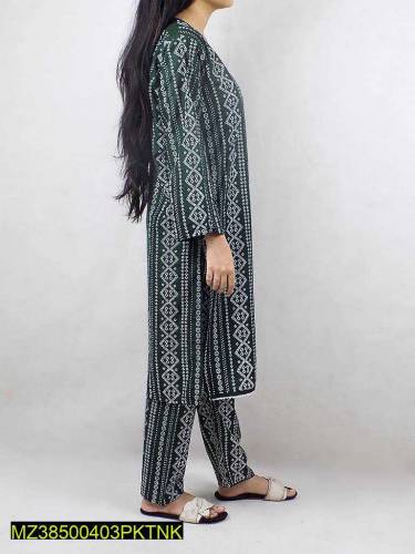 2 Psc women's Unstitched Line Printed Suit