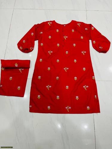 2 Pcs Women's Stitched LinenEmbroidered Suit