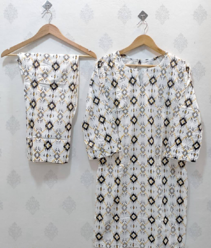 2 pcs women stiched lenin printed suit