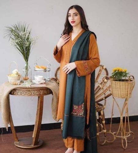3 PCs Embroidered Unstitched Dhanak Suit Special Offer 