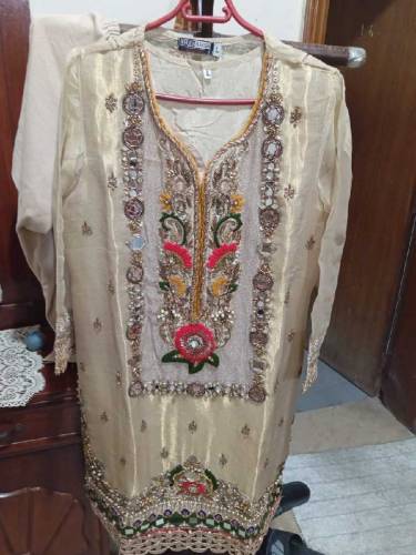 mirror work on sleeves ,shirt embroidery and work on also shalwar 