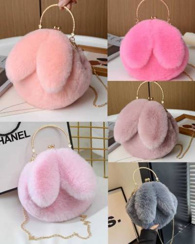 Plush Rabbit Fur Metal Handle Crossbody Bags 