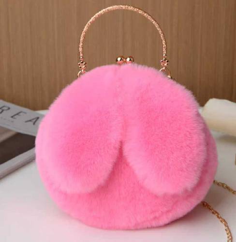 Plush Rabbit Fur Metal Handle Crossbody Bags 