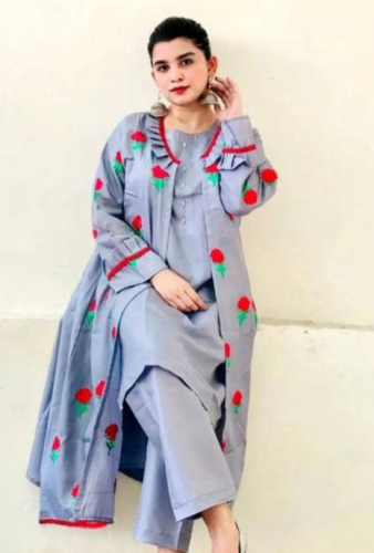 silk fancy Gown 3pc women stitched