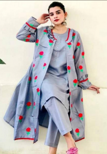 silk fancy Gown 3pc women stitched