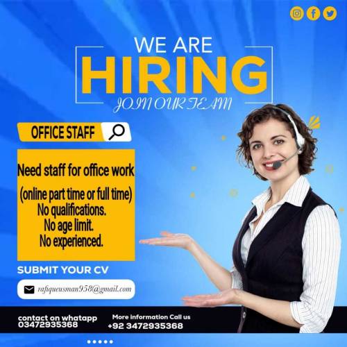 Need staff for office work