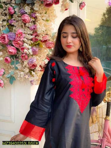 2 piece woman stitched Linen Embroidered suit 