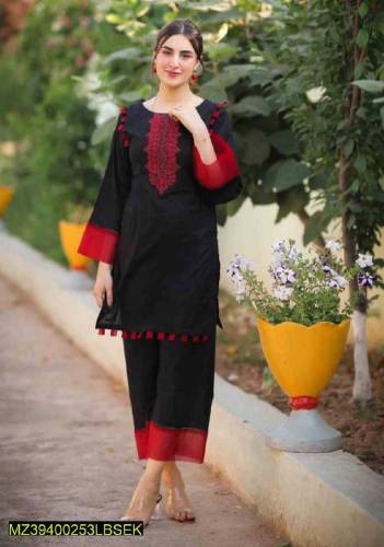 2 piece woman stitched Linen Embroidered suit 