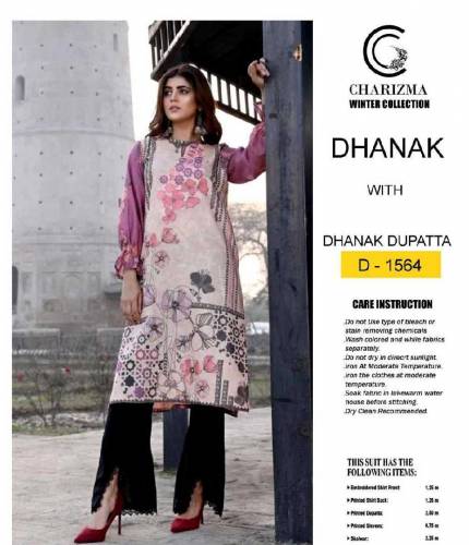 3 Pcs women unstitched Dhanak printed suit 