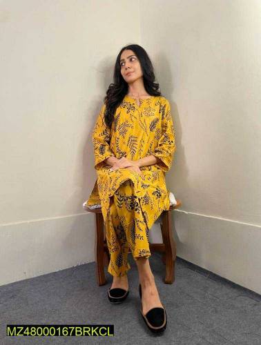 2 PC women Stitched linen Printed Suit 