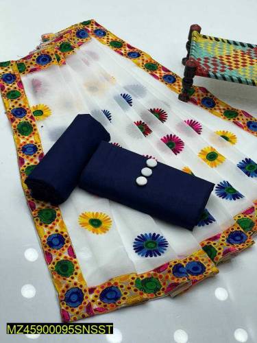 3 PCs women,s Unstitched katan silk plain suit