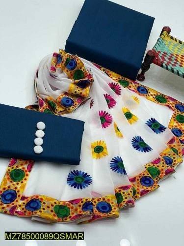 3 PCs women,s Unstitched katan silk plain suit