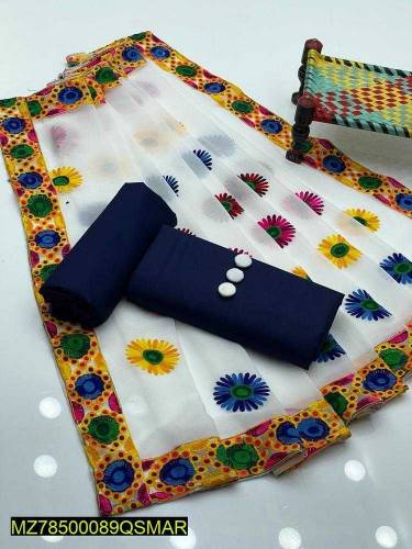 3 PCs women,s Unstitched katan silk plain suit