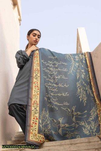 1 Pc Women's Stitched Pashmina Calligraphy Print Dupatta